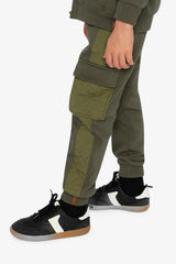 Fleece Bi-Material Sweatpants With Pockets Green
