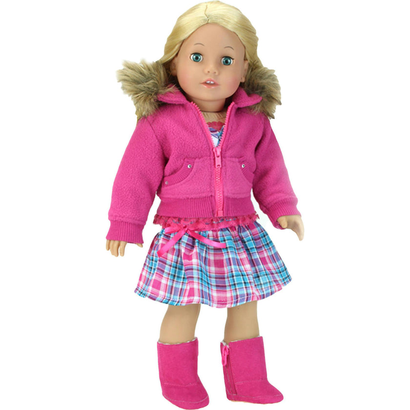 Sophia's Fleece Zip Up Sweatshirt with Faux faux fur Collar for 18" Dolls, Hot Pink