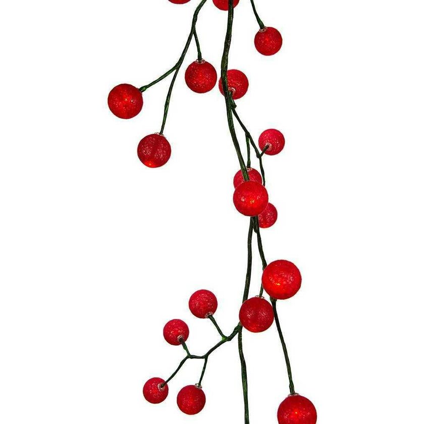 6-Foot Green Garland with 48 Red LED and Red Ball Lights