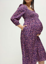 Smocked Sateen Maternity and Nursing Midi Dress