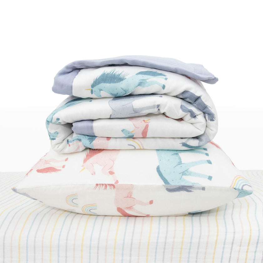 Cotton Muslin Toddler Bedding 3 Piece Set - Unicorns