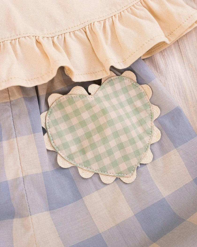 Heart Pocket Pant Set in Blue Gingham