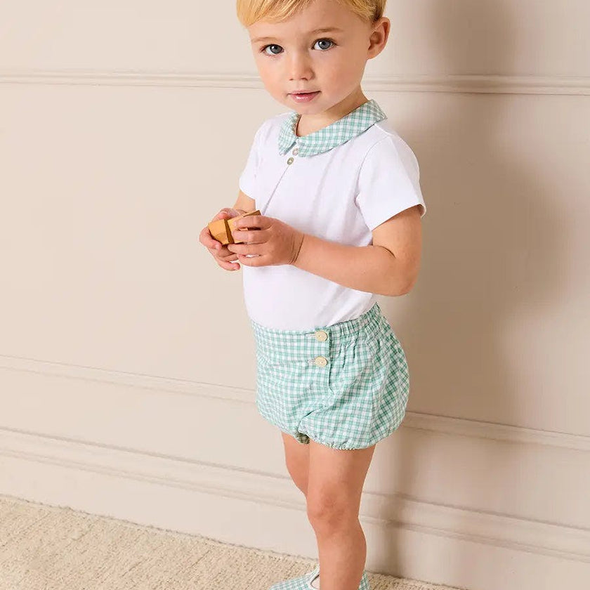 Lucas Check Button Detail Bodysuit in Green (1mth-2yrs)