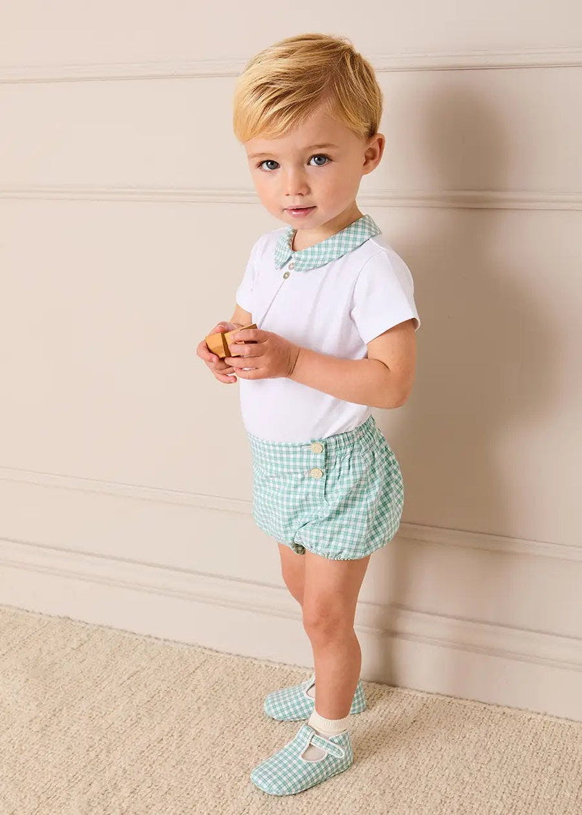 Lucas Check Button Detail Bodysuit in Green (1mth-2yrs)