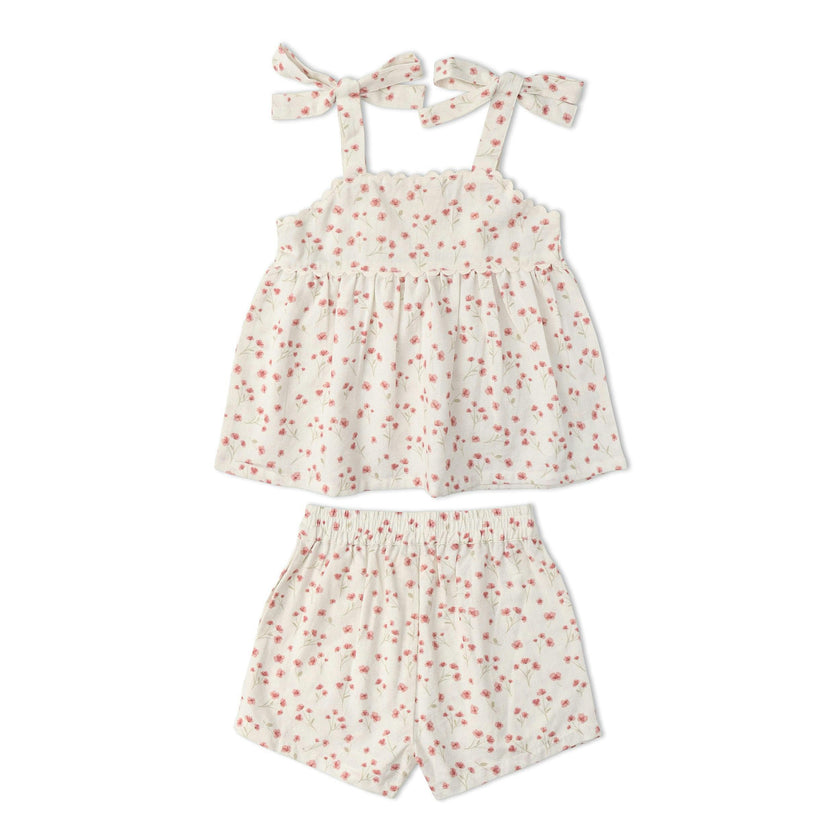 Organic Tie Up Top & Shorts Set - Pink Bloom