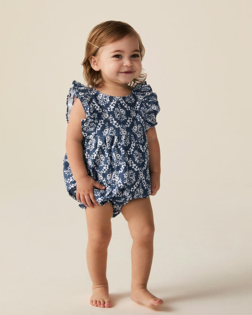 Baby's Twill Ruffled Romper in Innkeeper Trellis