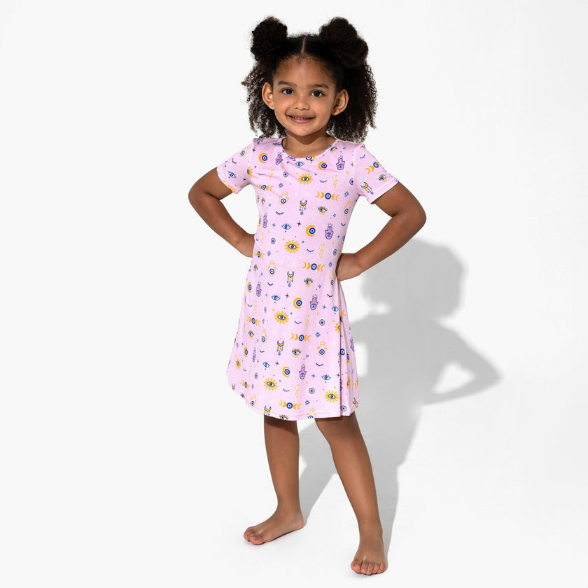 The Eye Pink Bamboo Girls' Short Sleeve Dress