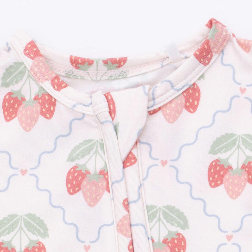 Sweet Strawberries - 2 Way Ruffle Back Zipper Footie
