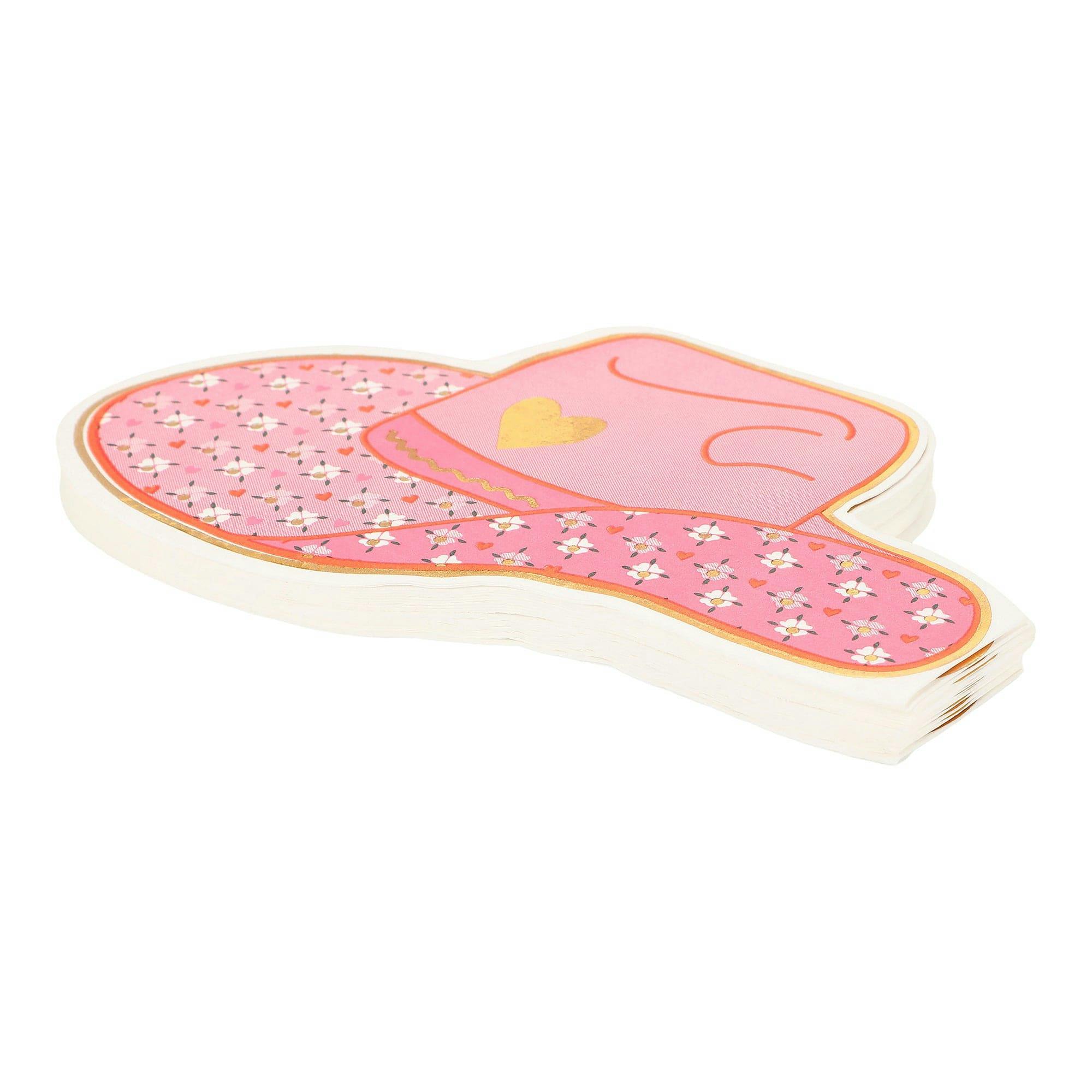 Packed Party Hey Cowgirl Die-Cut Cowboy Hat Dessert Napkins 20ct - Gold Foil Pink Hat-Shaped 3-Ply Napkins for Western Parties