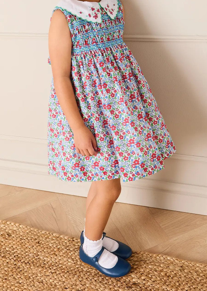 Emilia Floral Embroidered Collar Sleeveless Dress in Red (12mths- 10yrs)