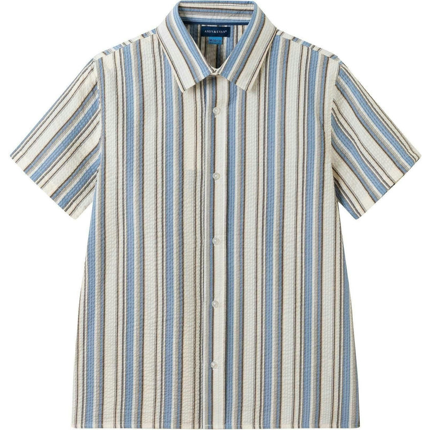 Big Kid Boys Puckered Stripes Buttondown | Blue Stripe