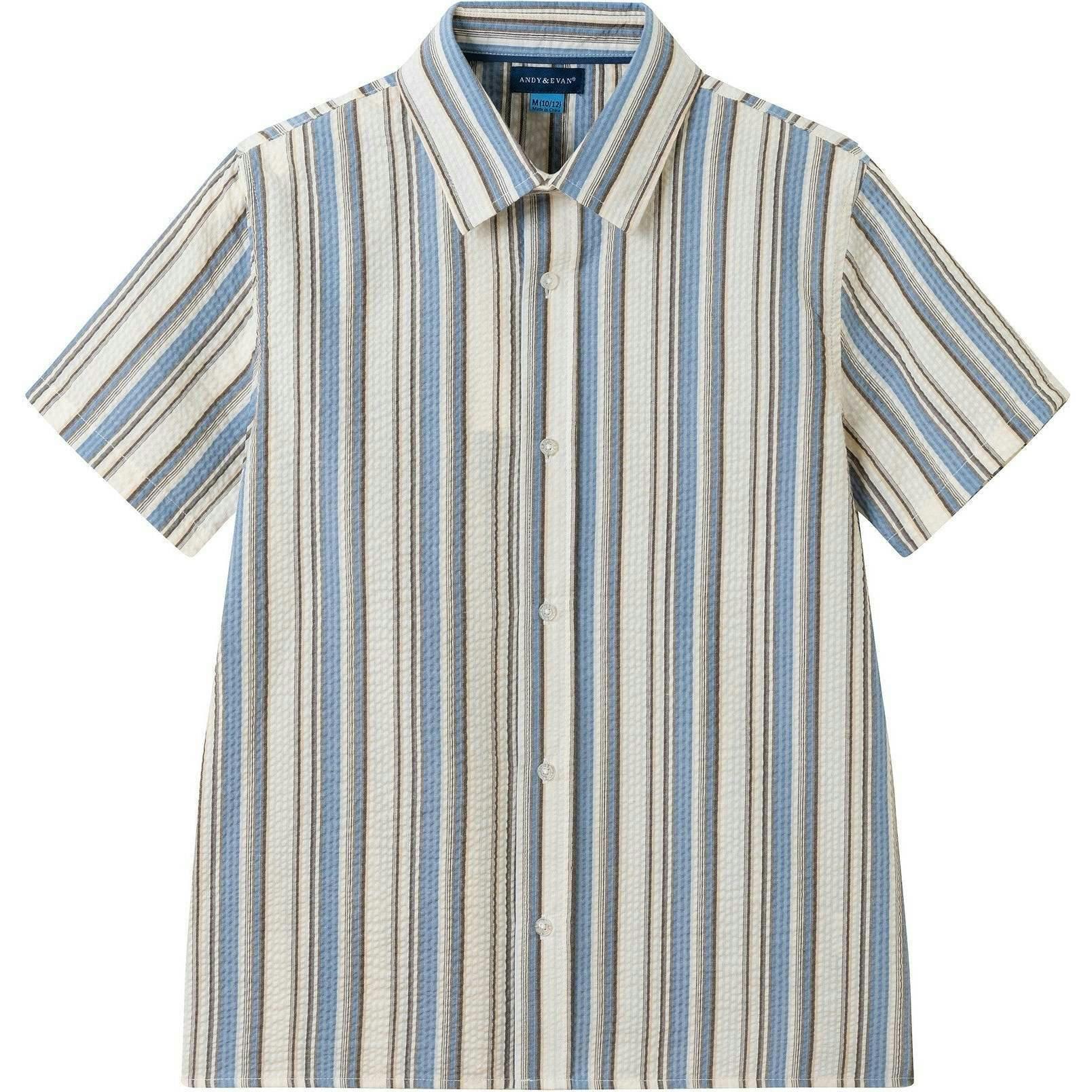 Big Kid Boys Puckered Stripes Buttondown | Blue Stripe
