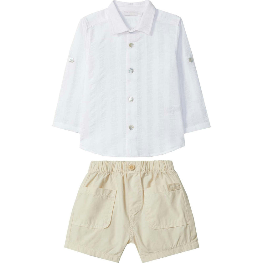 LARANJINHA Beach Vibes Baby Set - White & Sand