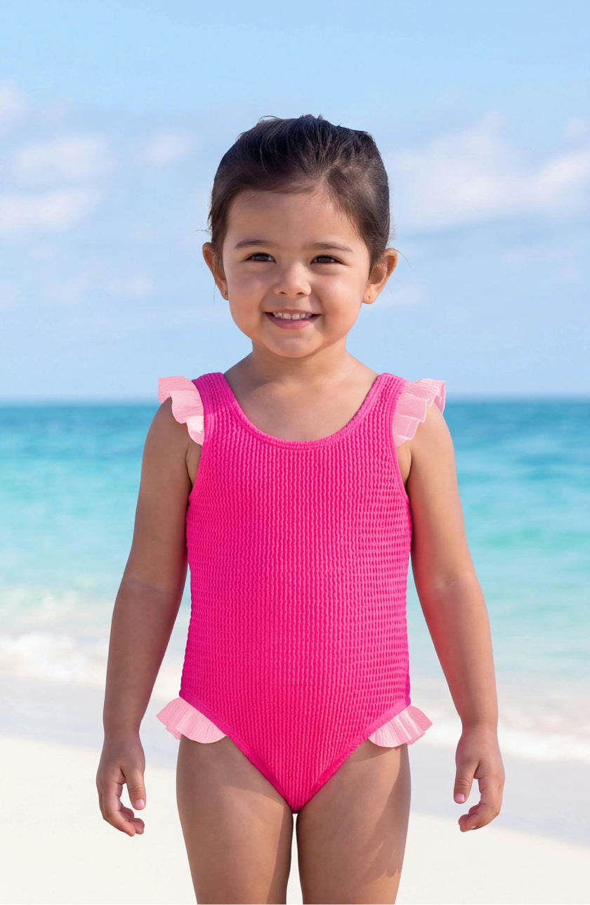 Lulu Toddler Crinkle Ruffle One Piece - Fuchsia