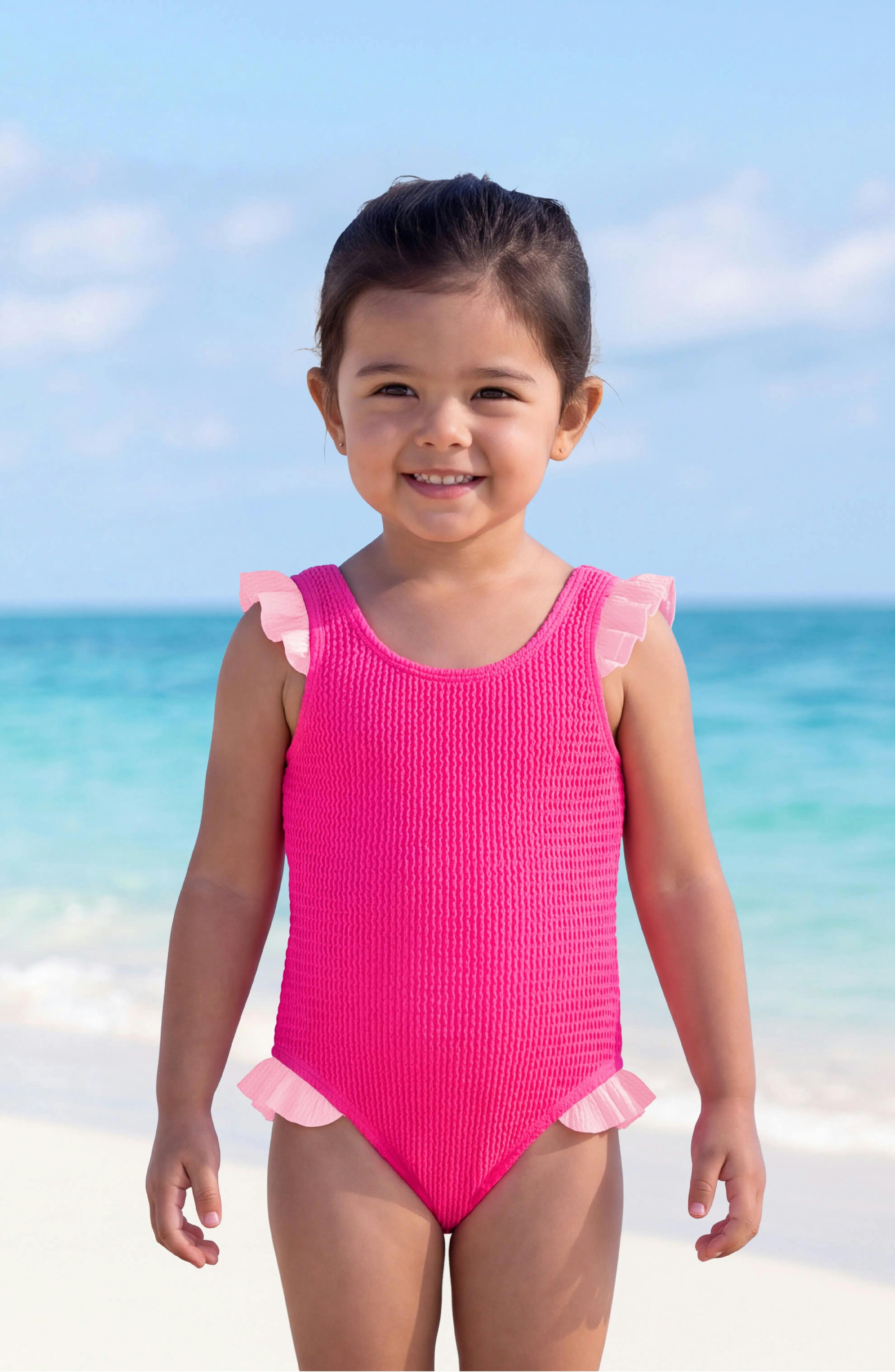 Lulu Toddler Crinkle Ruffle One Piece - Fuchsia