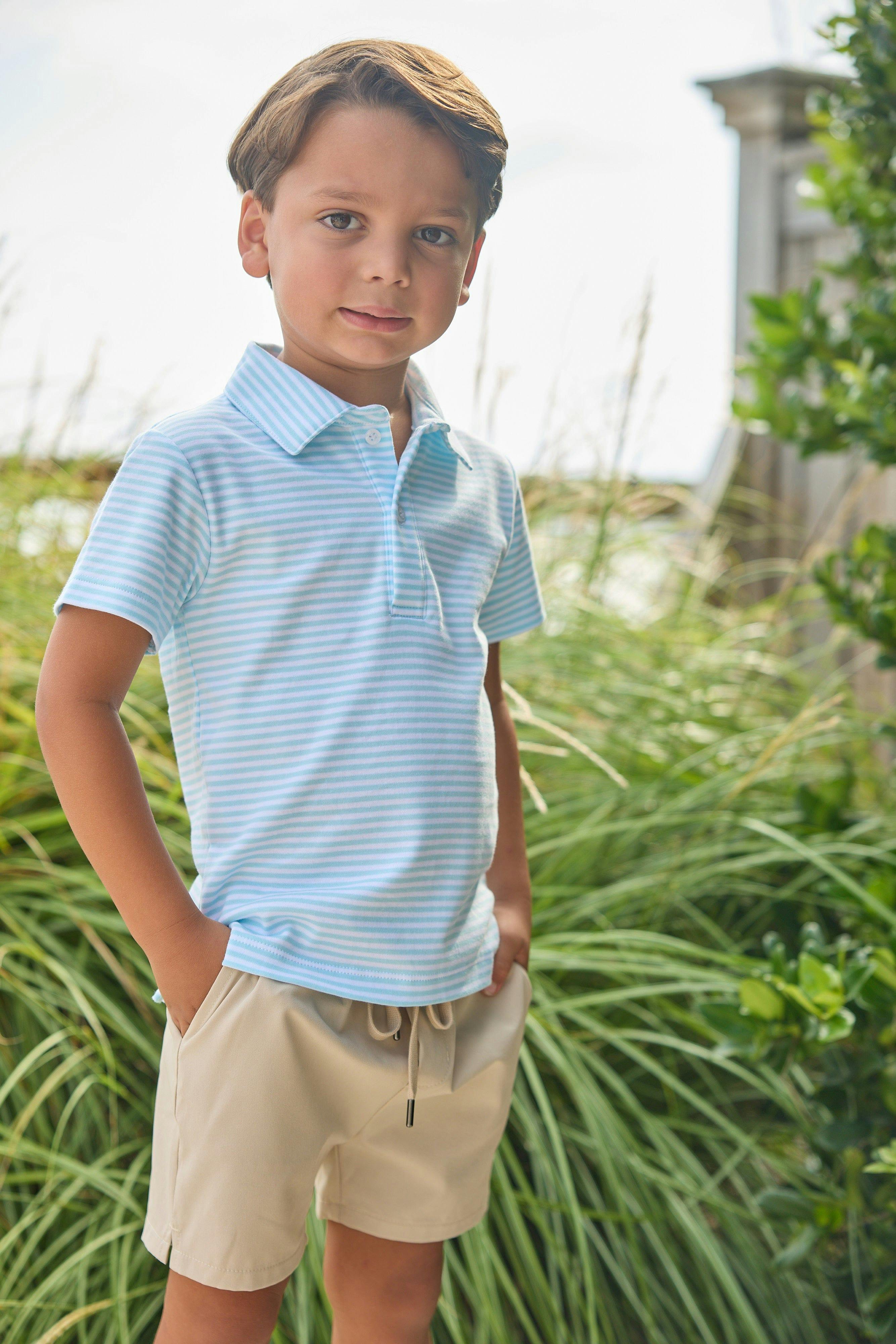 Short Sleeve Polo - Sky Stripe