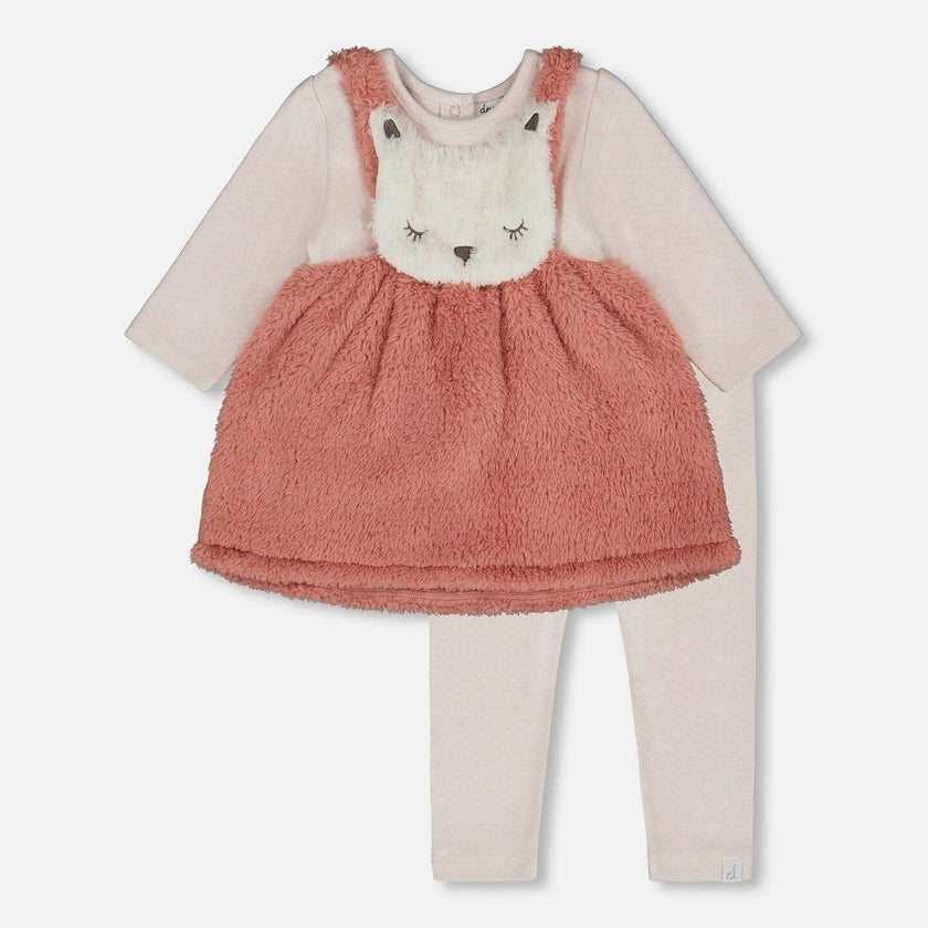 Bi-Material Dress and Leggings Set Old Pink