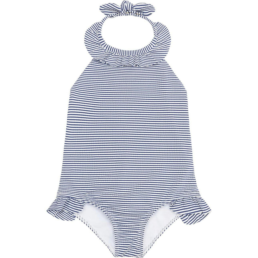 Girls Harbor Stripe Ruffle Halter One Piece