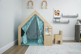 Flair | Indoor Wooden Playhouse with Desk, Chair & Chalkboard for Toddlers and Kids