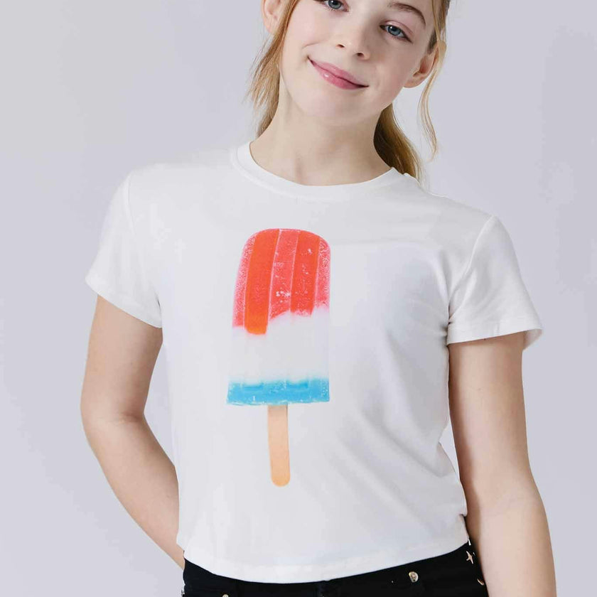 Girls Baby Tee with Red, White and Blue Popsicle