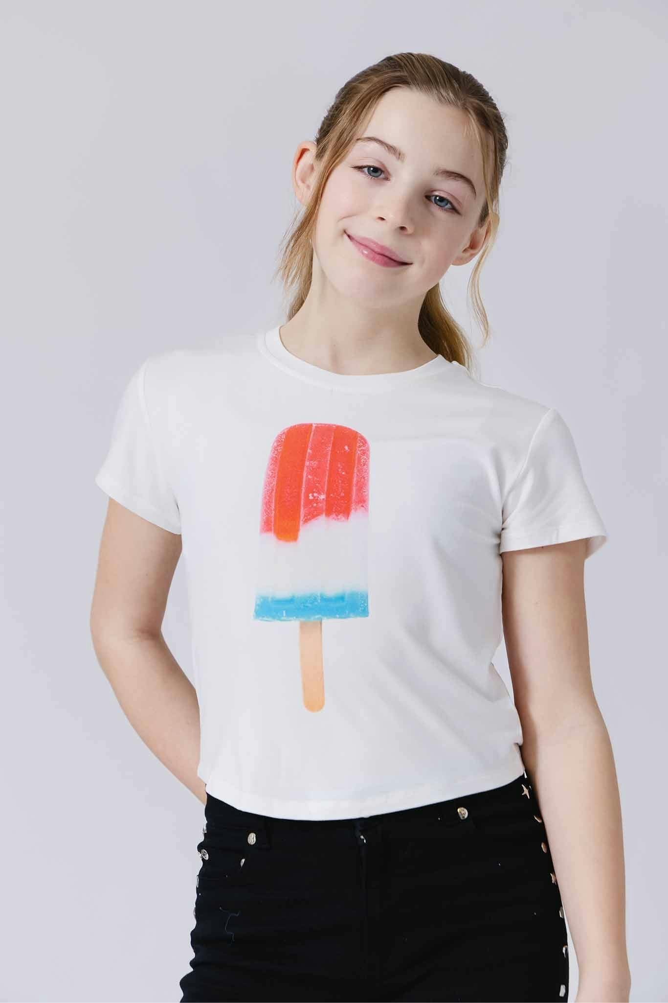 Girls Baby Tee with Red, White and Blue Popsicle