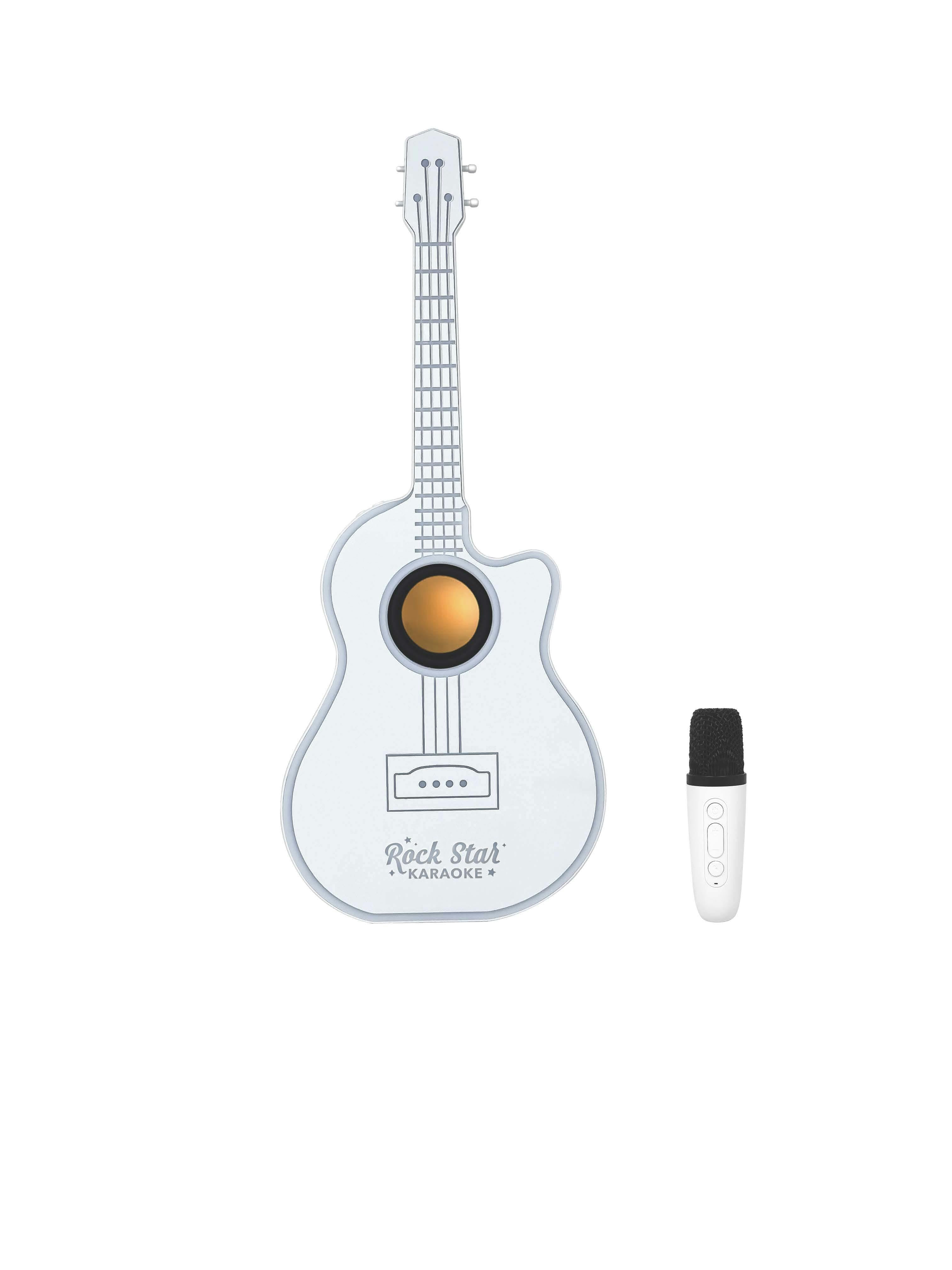 Rock Star Karaoke-Guitar Speaker & Microphone Combo - White