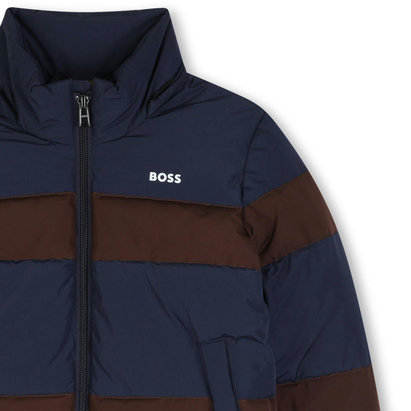 Navy Color-Block Puffer Jacket
