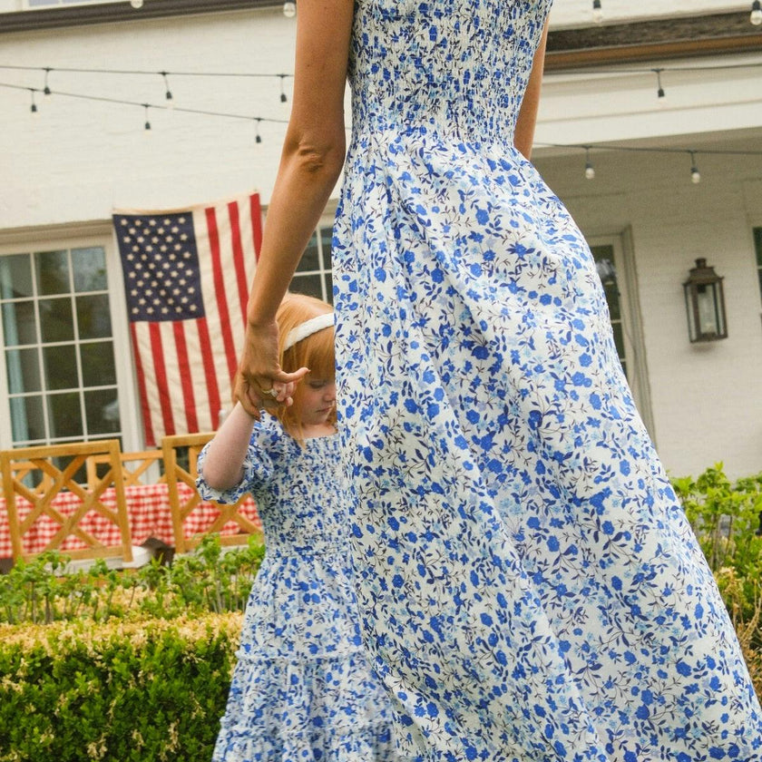 Ana Dress in Ditsy Cobalt Floral