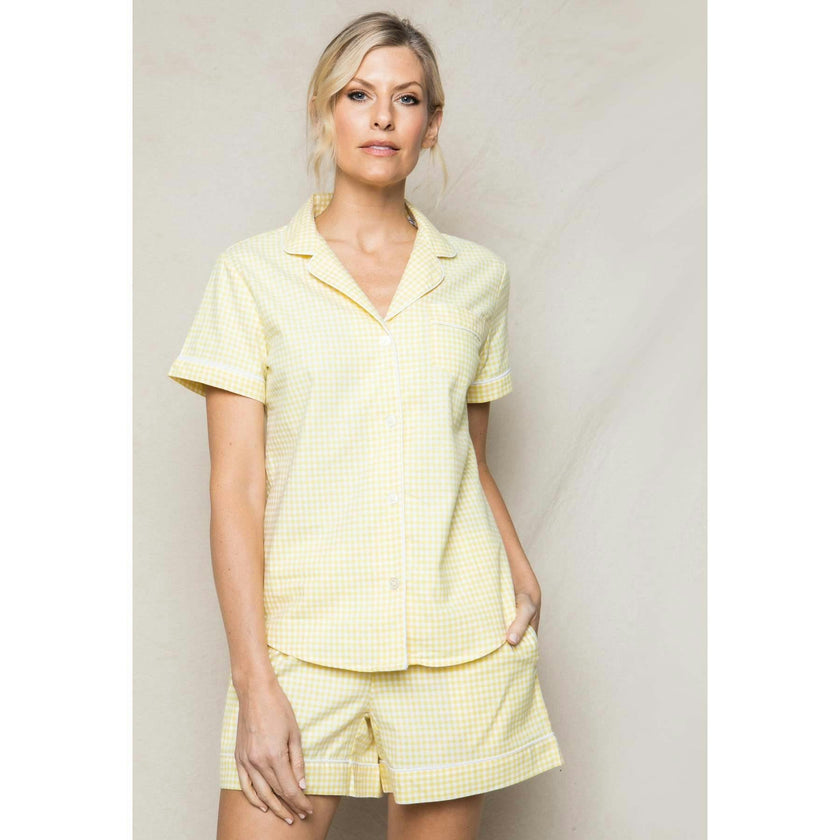 Women's Twill Pajama Short Set in Pink Gingham