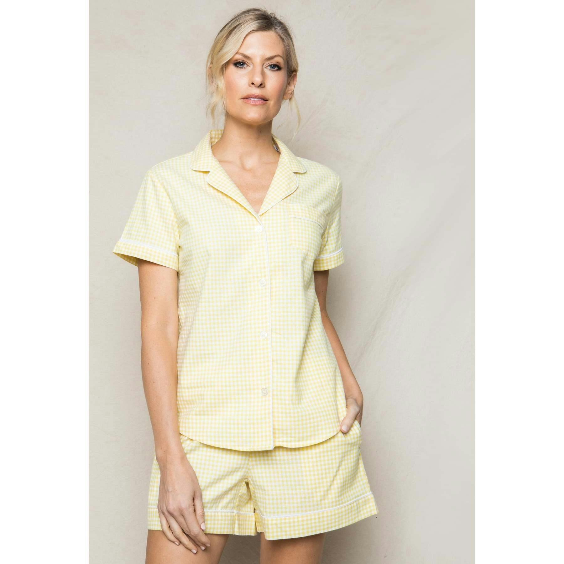 Women's Twill Pajama Short Set in Pink Gingham