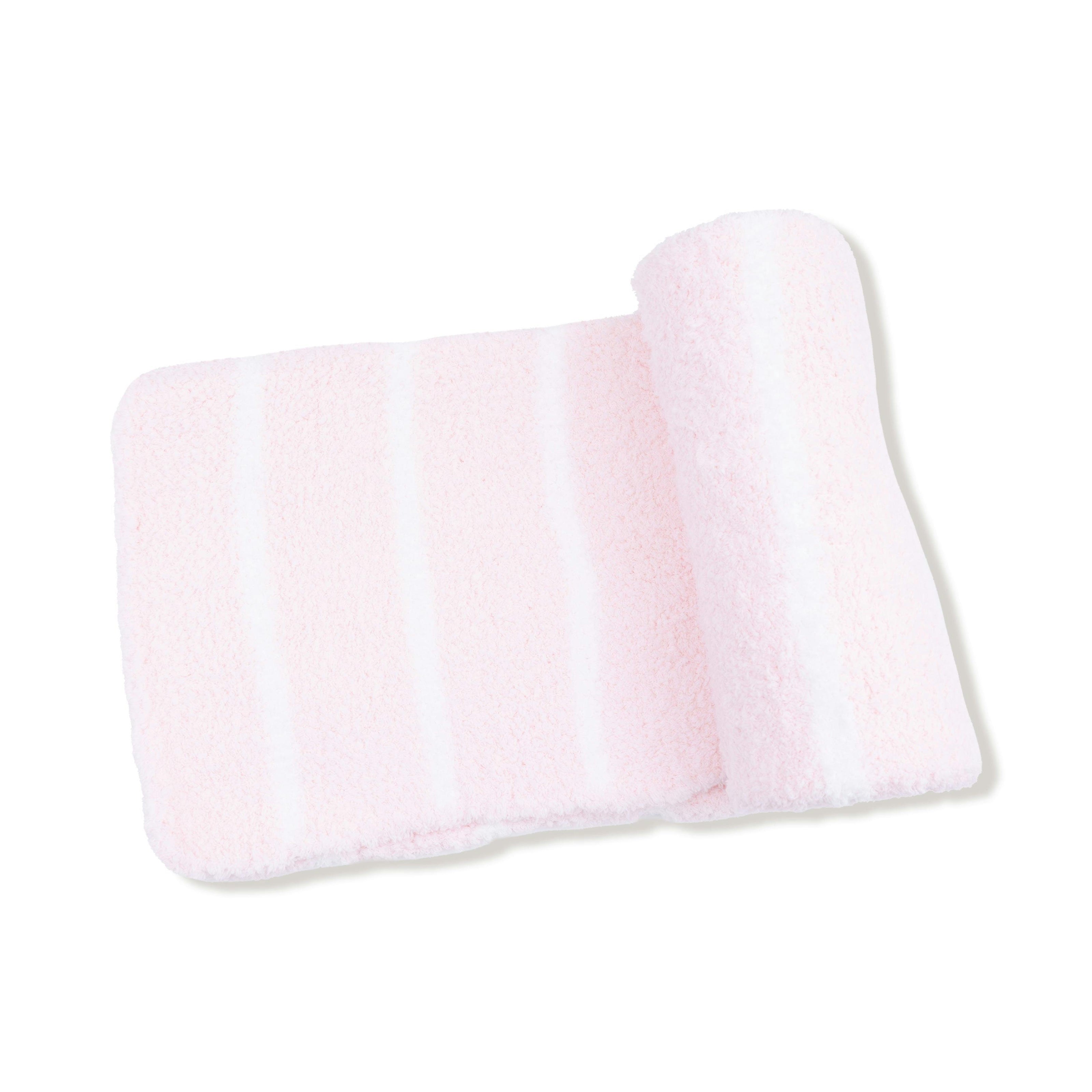 Chenille - Pretty Pink & Ivory Stripe Stroller Blanket