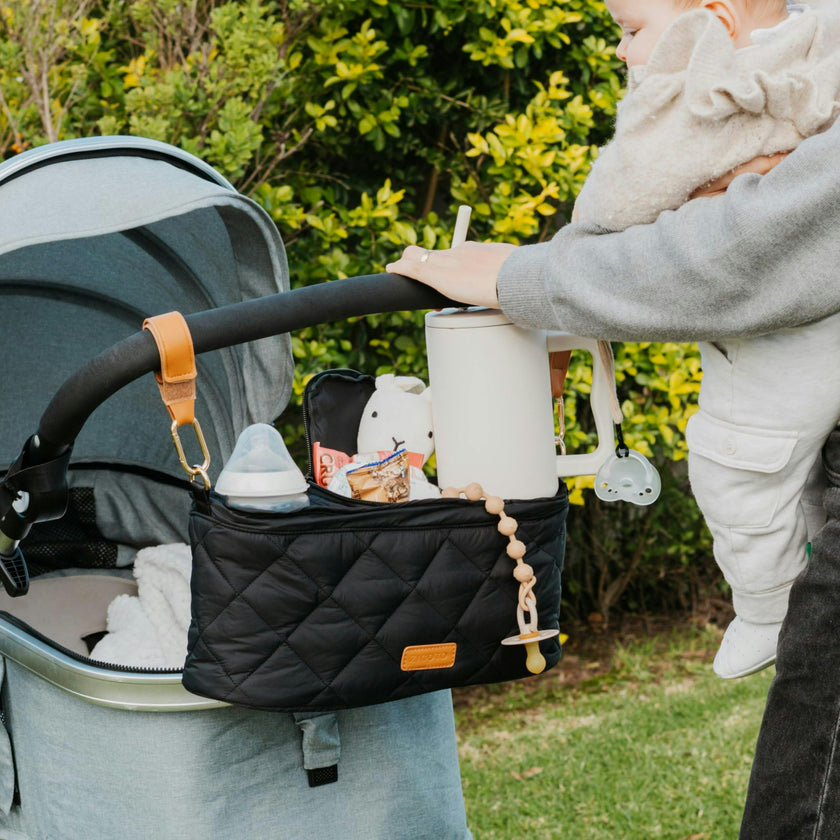 ZICOTO Beautiful Stroller Organizer Bag - Easy to Install Stroller Caddy incl. Cup Holder Attachment - Perfectly Sized Accessories For Any Stroller