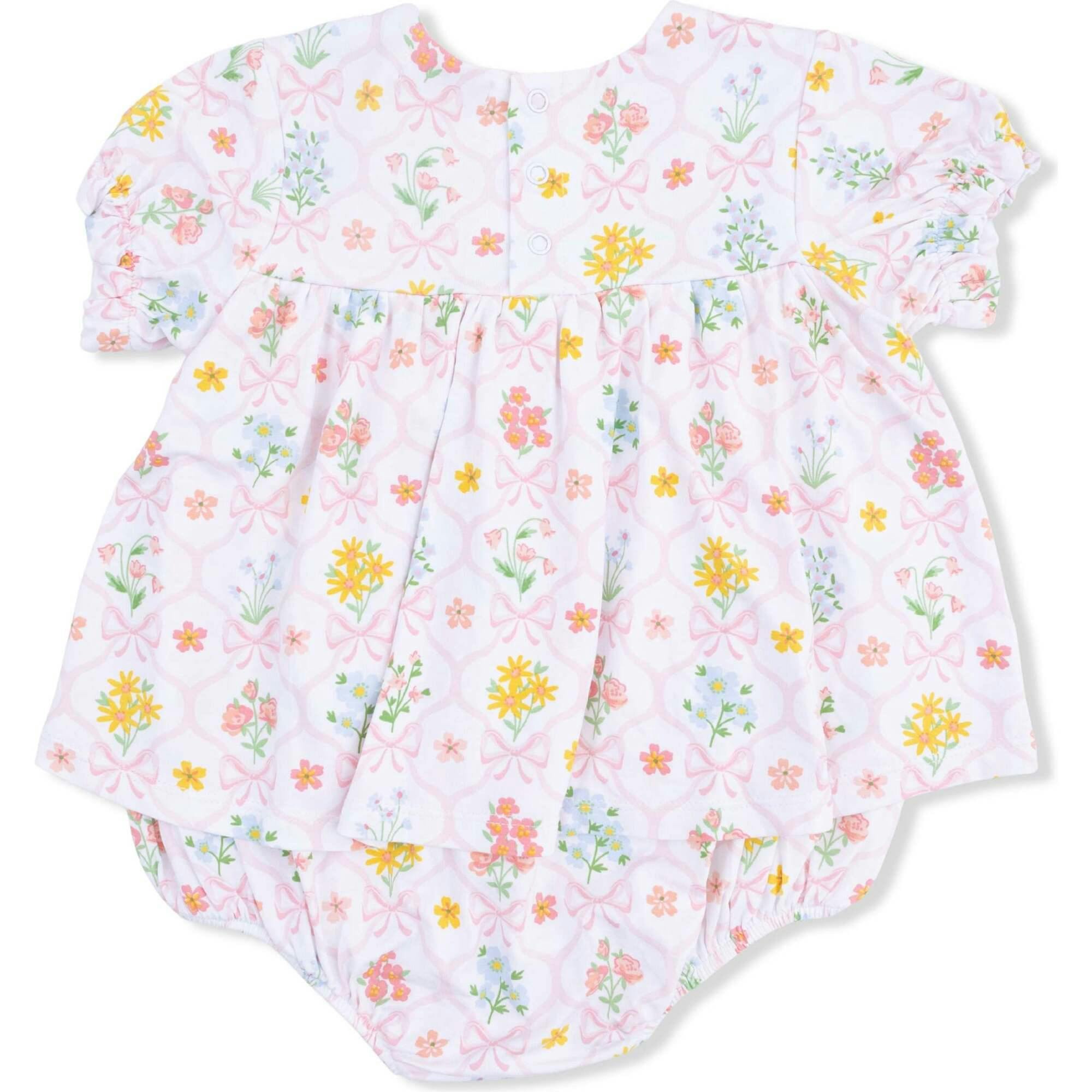 Spring Blooms Bow Trellis - Smocked Ruffle Bubble with Skirt