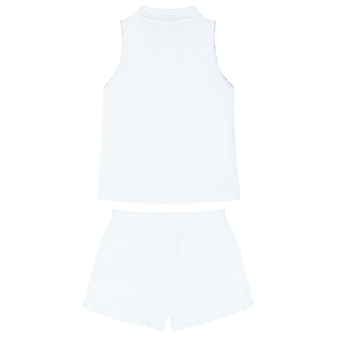 girls shell white french terry tennis tank top and short set