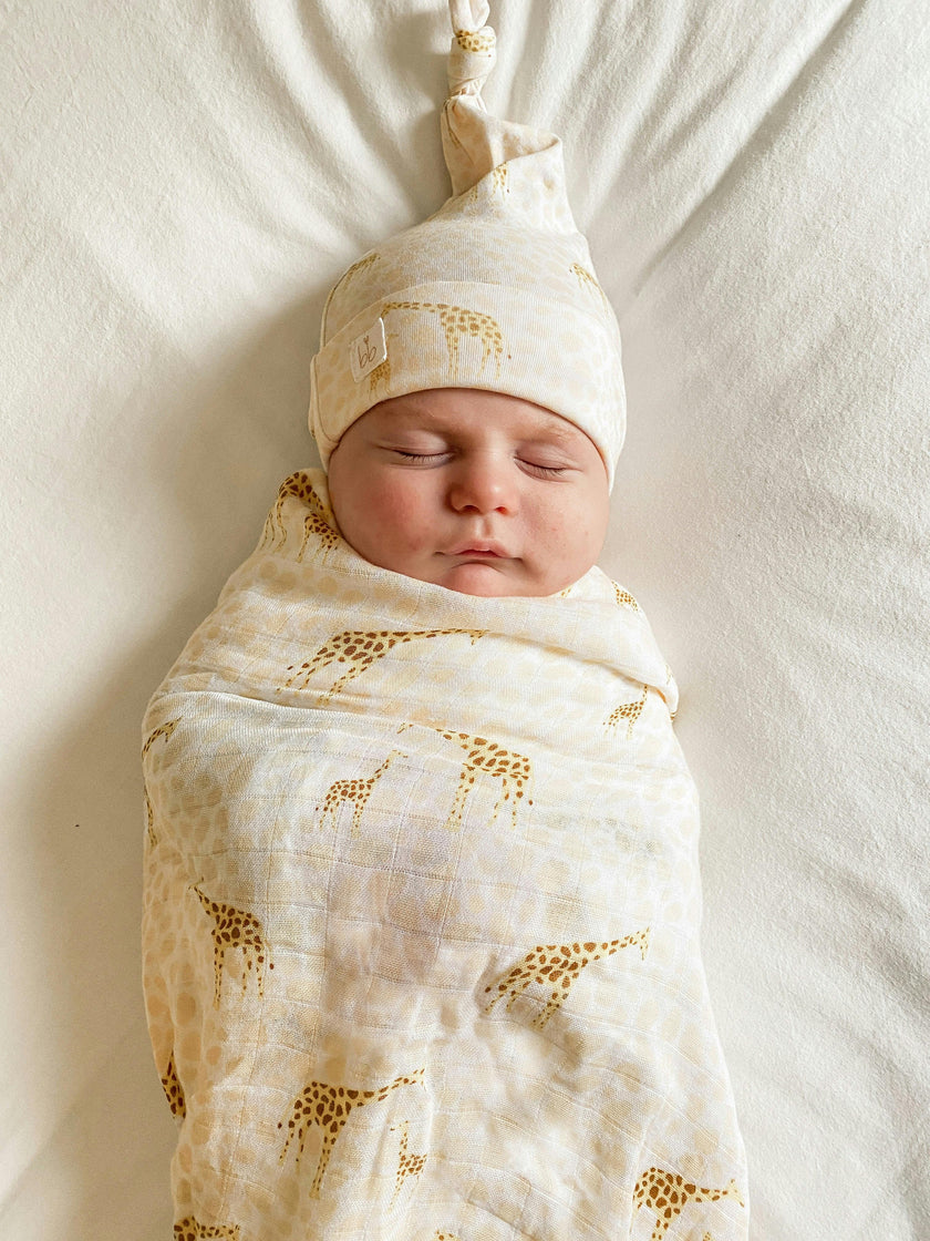 Bamboo Muslin Swaddle Blanket & Topknot Set - Into the Wild