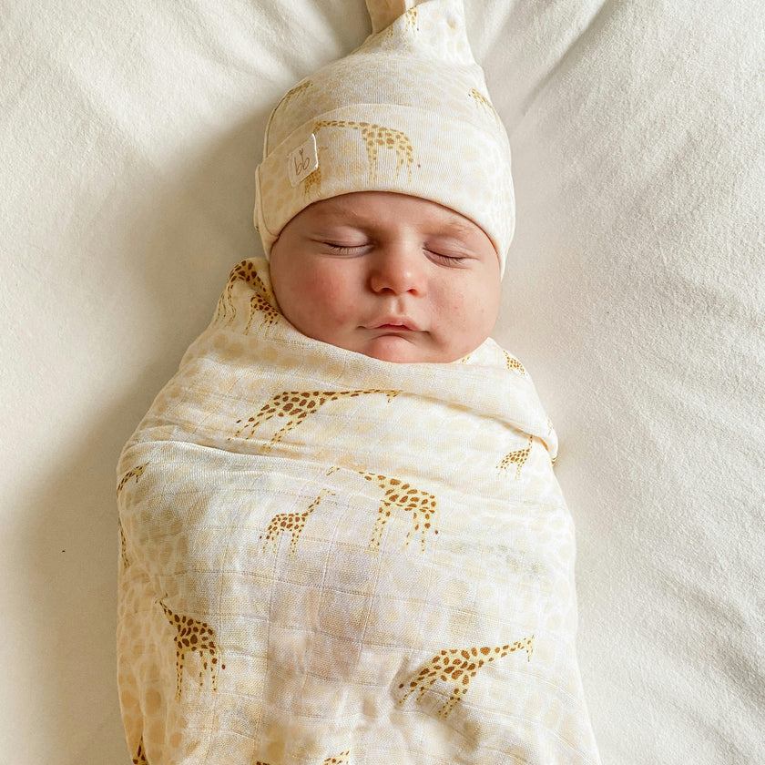 Bamboo Muslin Swaddle Blanket & Topknot Set - Into the Wild