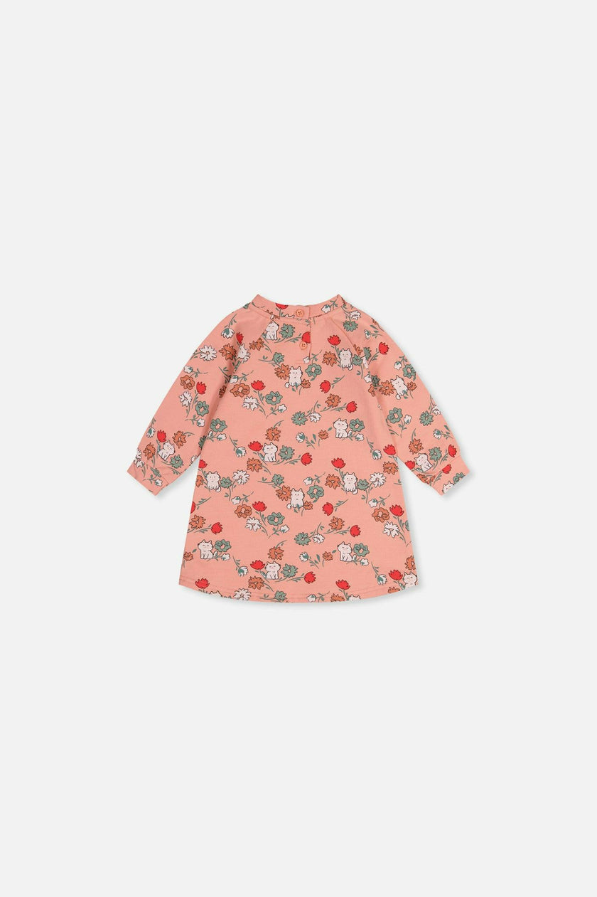Baby French Terry Dress Pink Cat Print