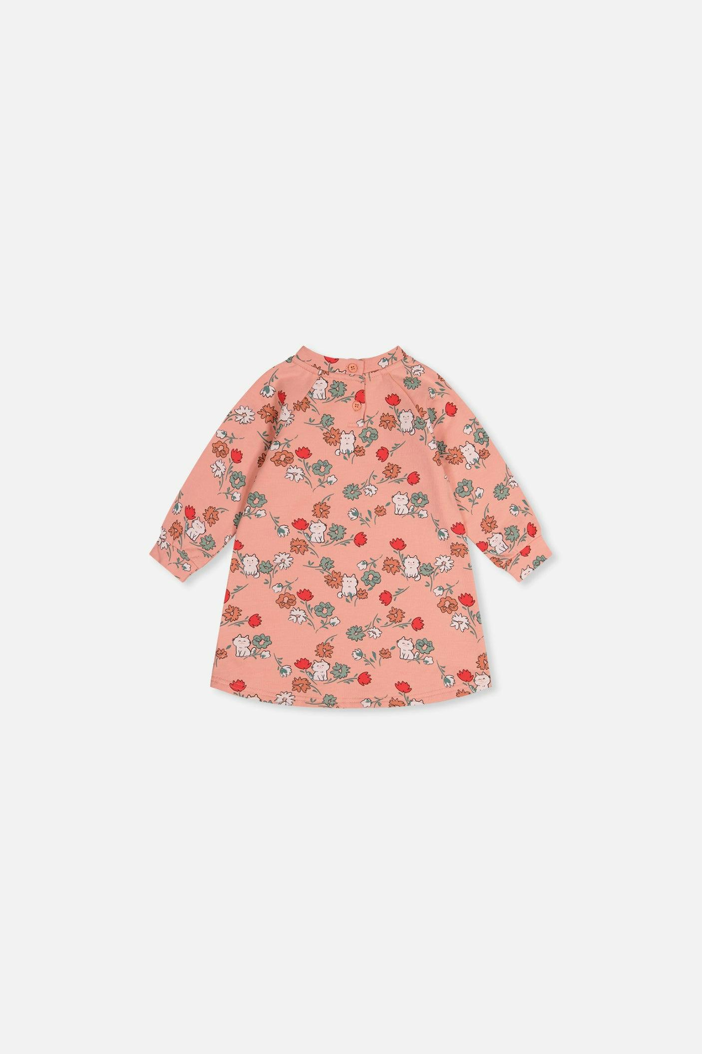 Baby French Terry Dress Pink Cat Print
