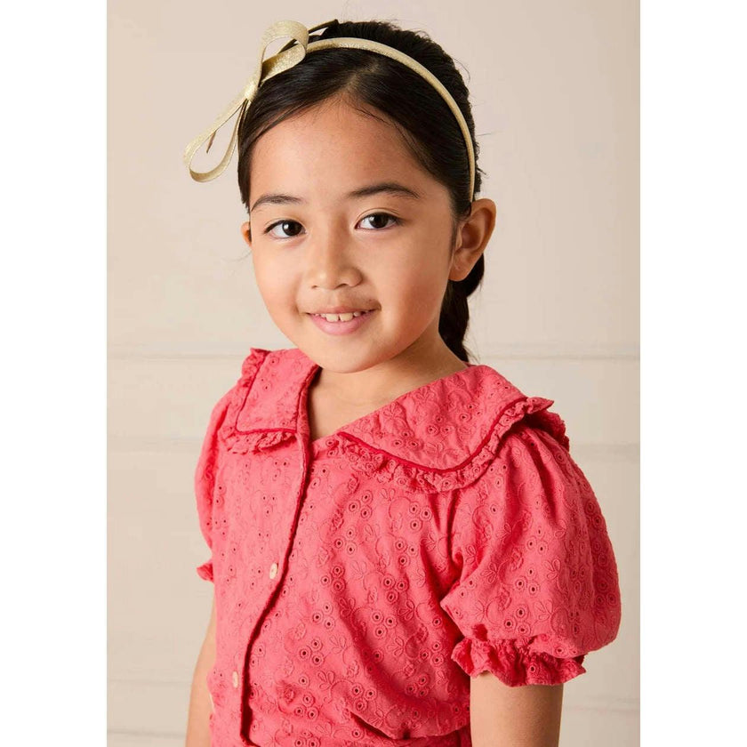 Broderie Anglaise Mariner Collar Blouse in Strawberry (4-12yrs)