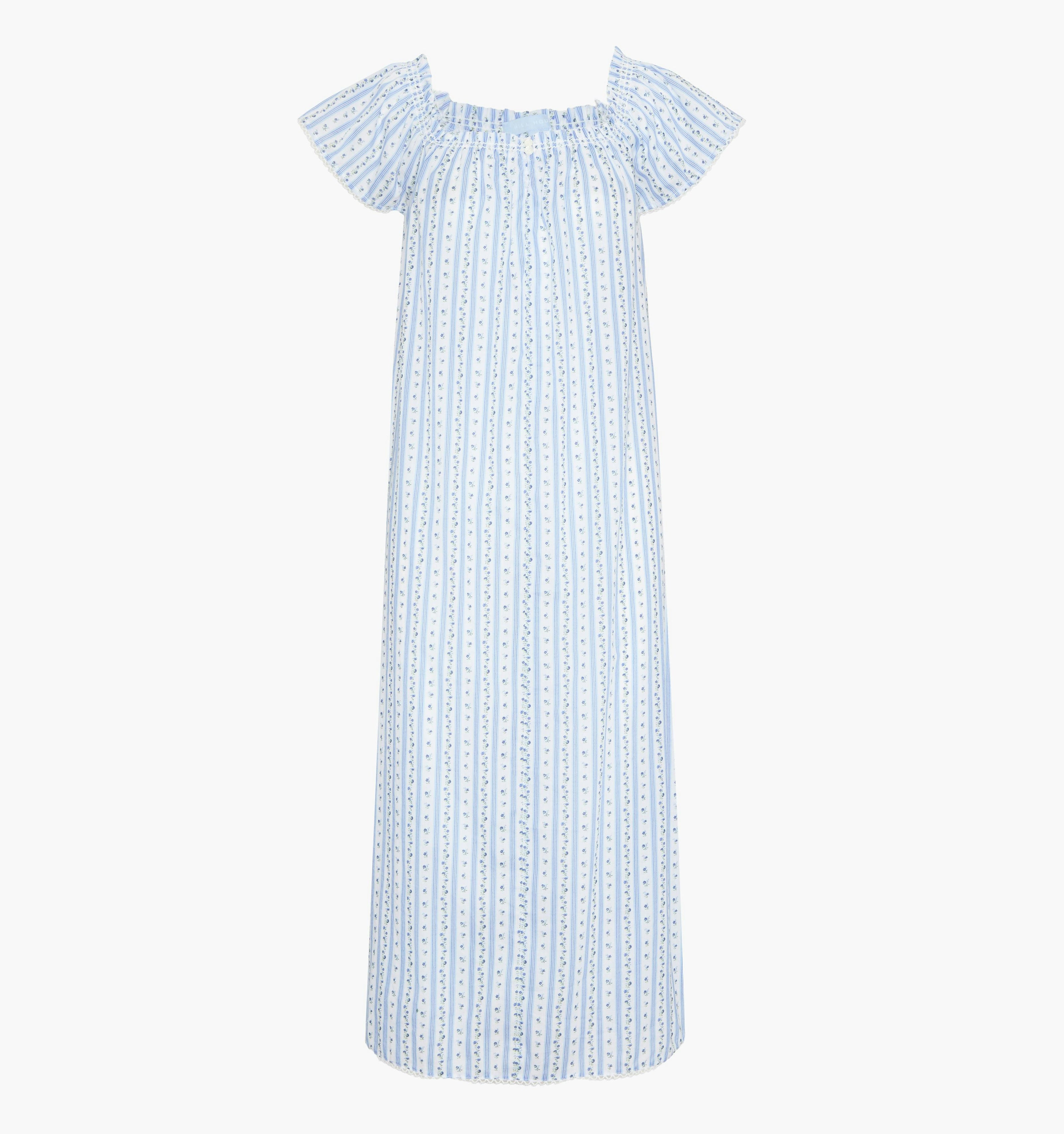 The Therese Nightgown - Blue Petal Stripe