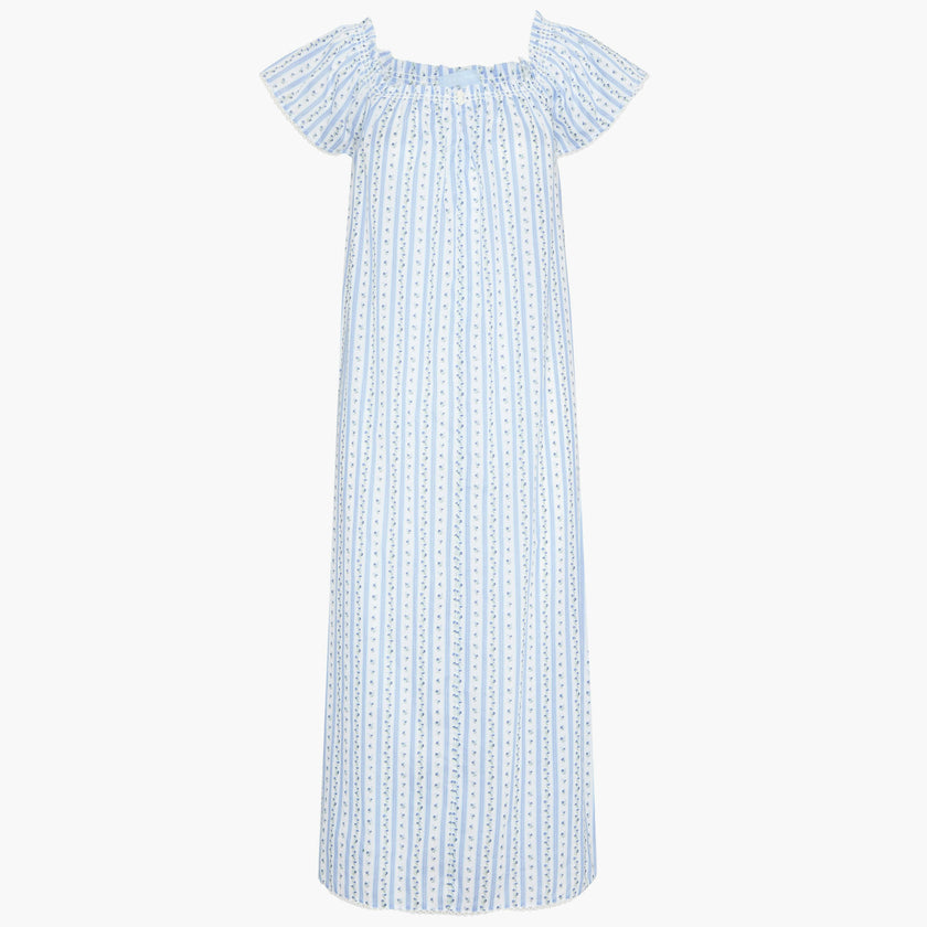 The Therese Nightgown - Blue Petal Stripe