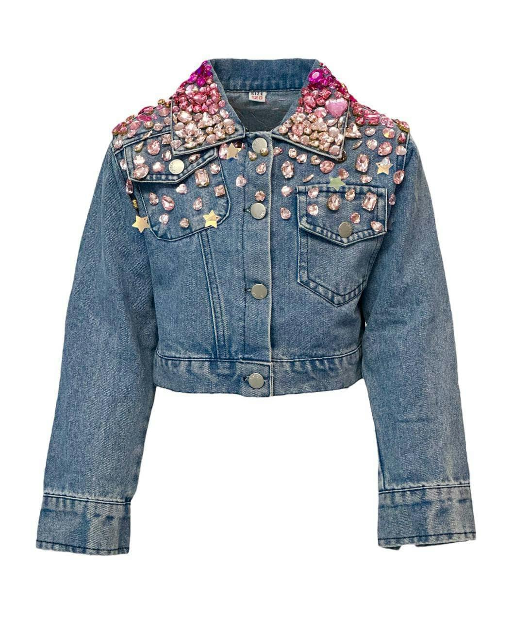 Sparkle Queen Rhinestone Gem Denim Crop Jacket