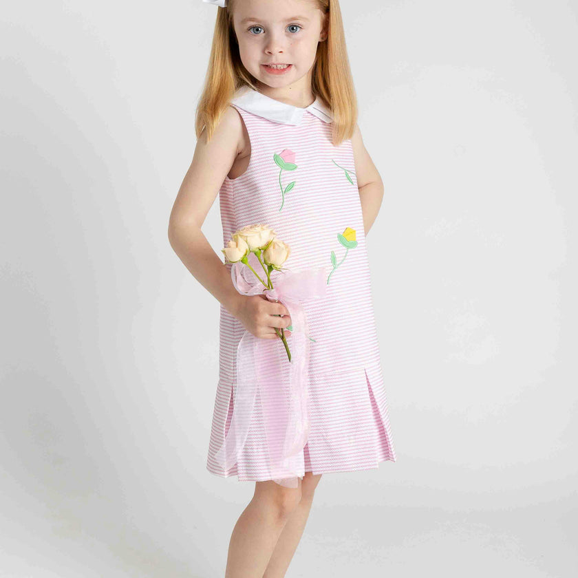Stripe Pique Dress With Tulips