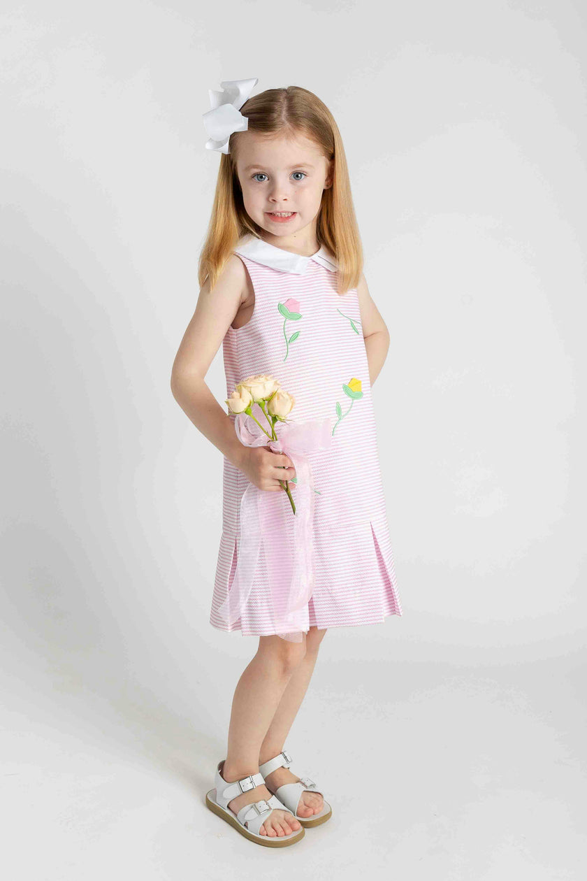 Stripe Pique Dress With Tulips