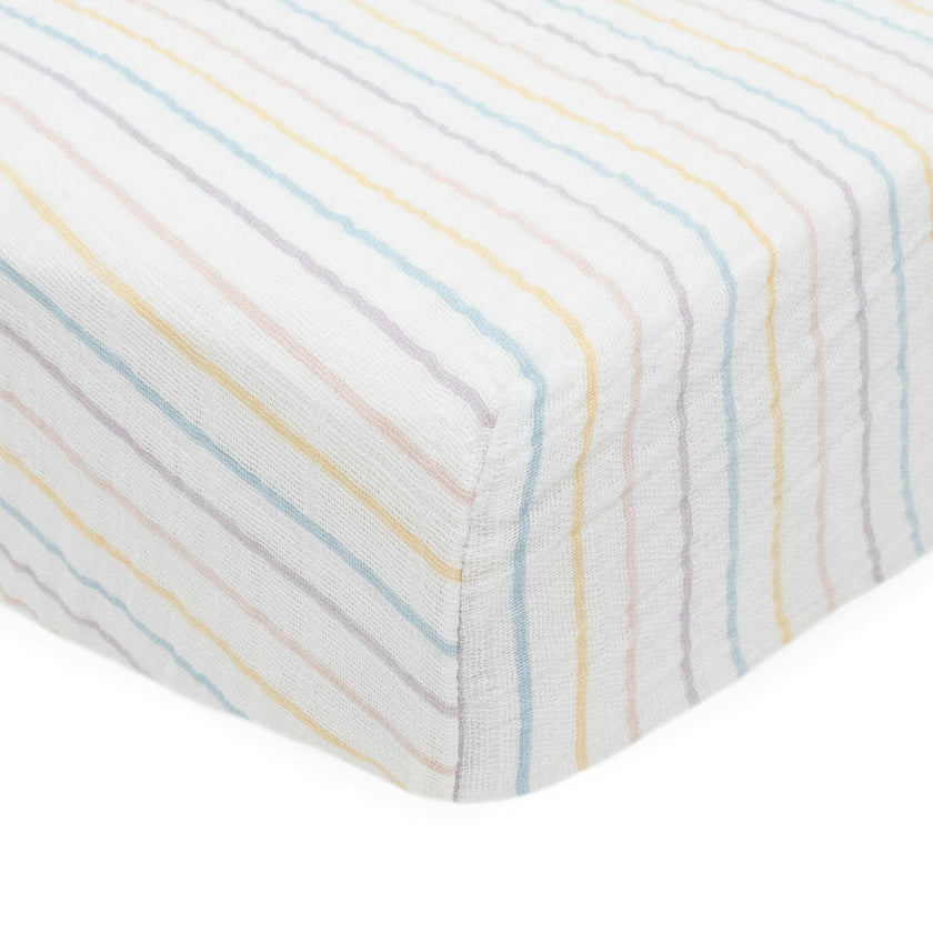 Cotton Muslin Crib Sheet - Unicorn Stripe
