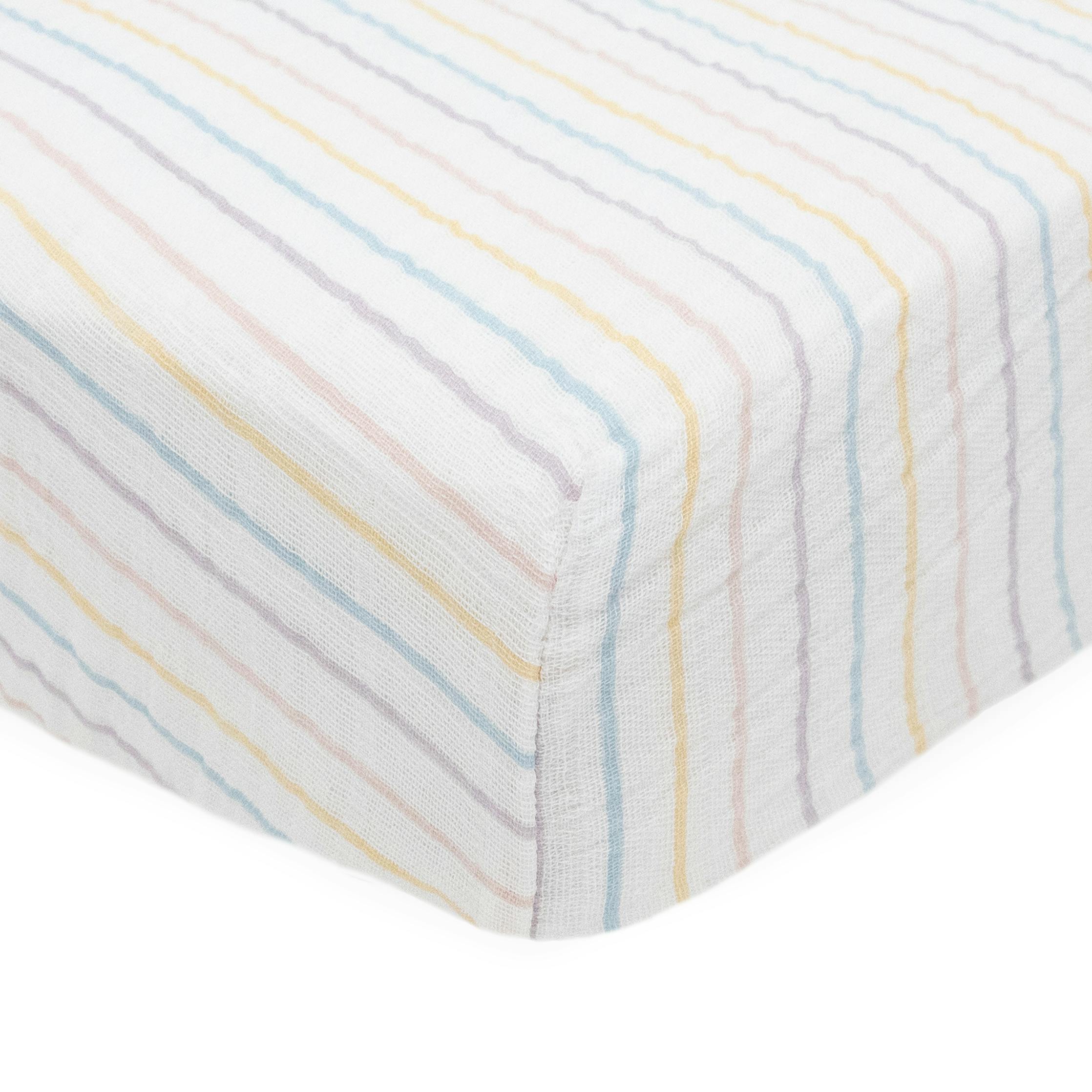Cotton Muslin Crib Sheet - Unicorn Stripe
