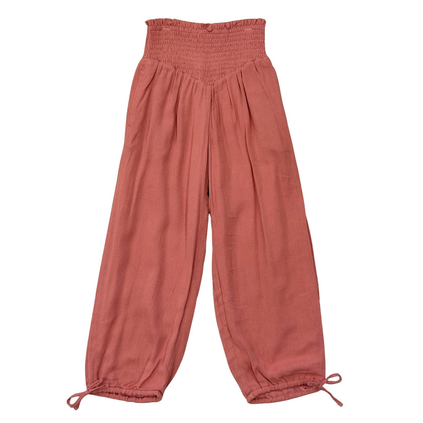 Girls Harem V-Waist Tie Pants in Brick Dust