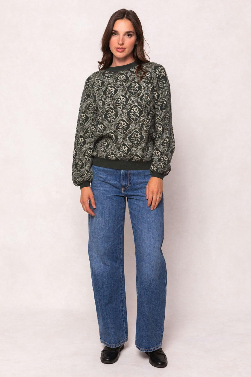 Vivienne Sweater in Emerald Lattice Bloom