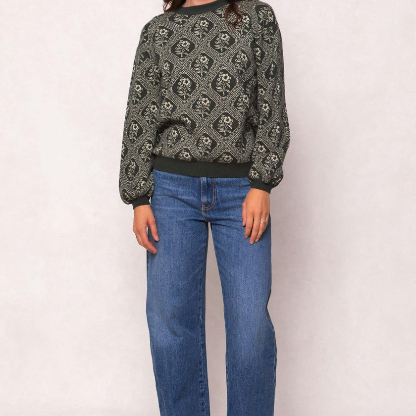Vivienne Sweater in Emerald Lattice Bloom