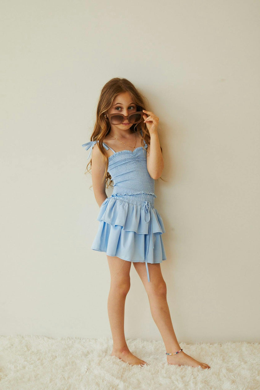 Willow Pastel Blue Satin Skort